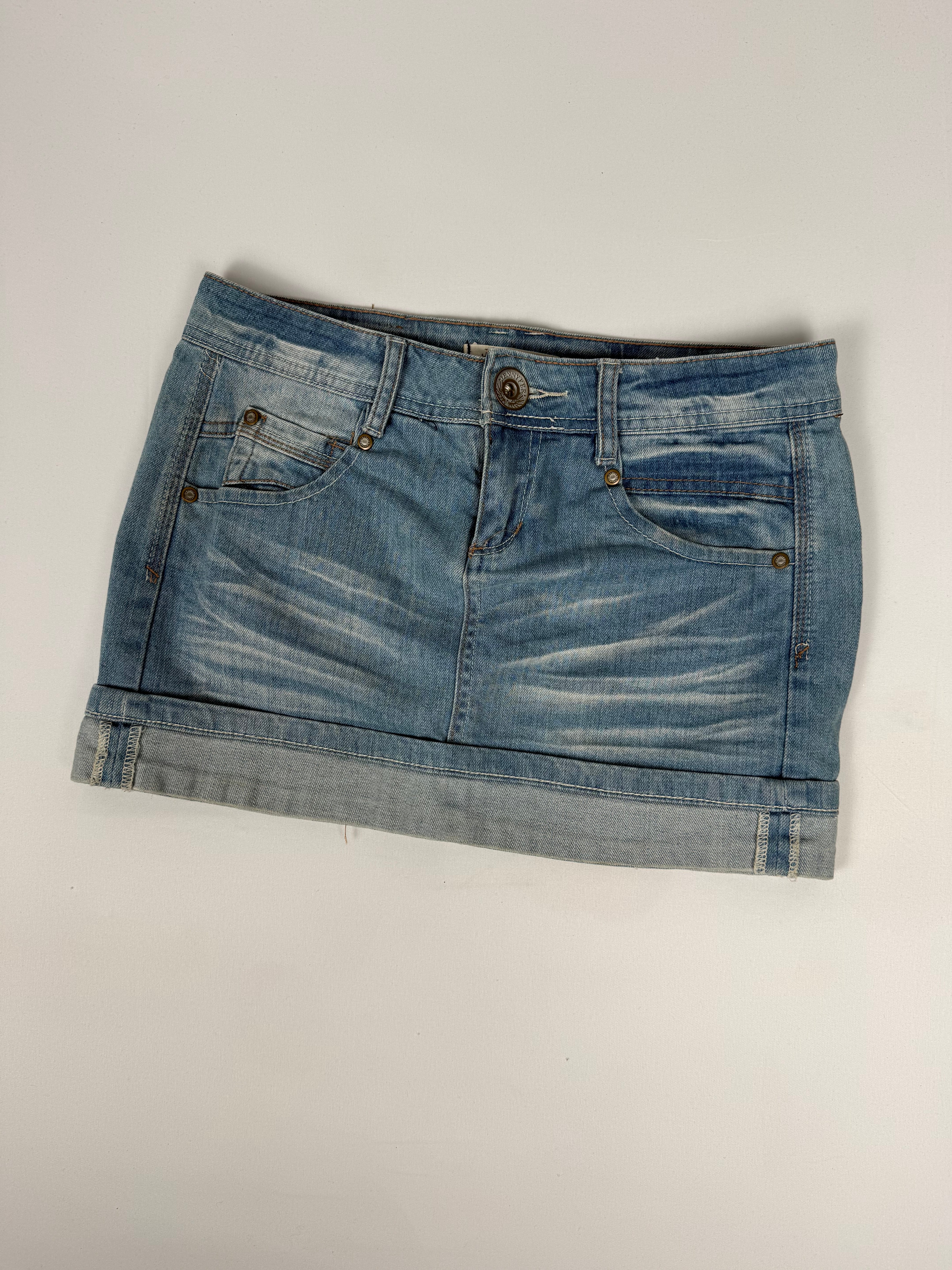 Blue denim low rise mini skirt (S)
