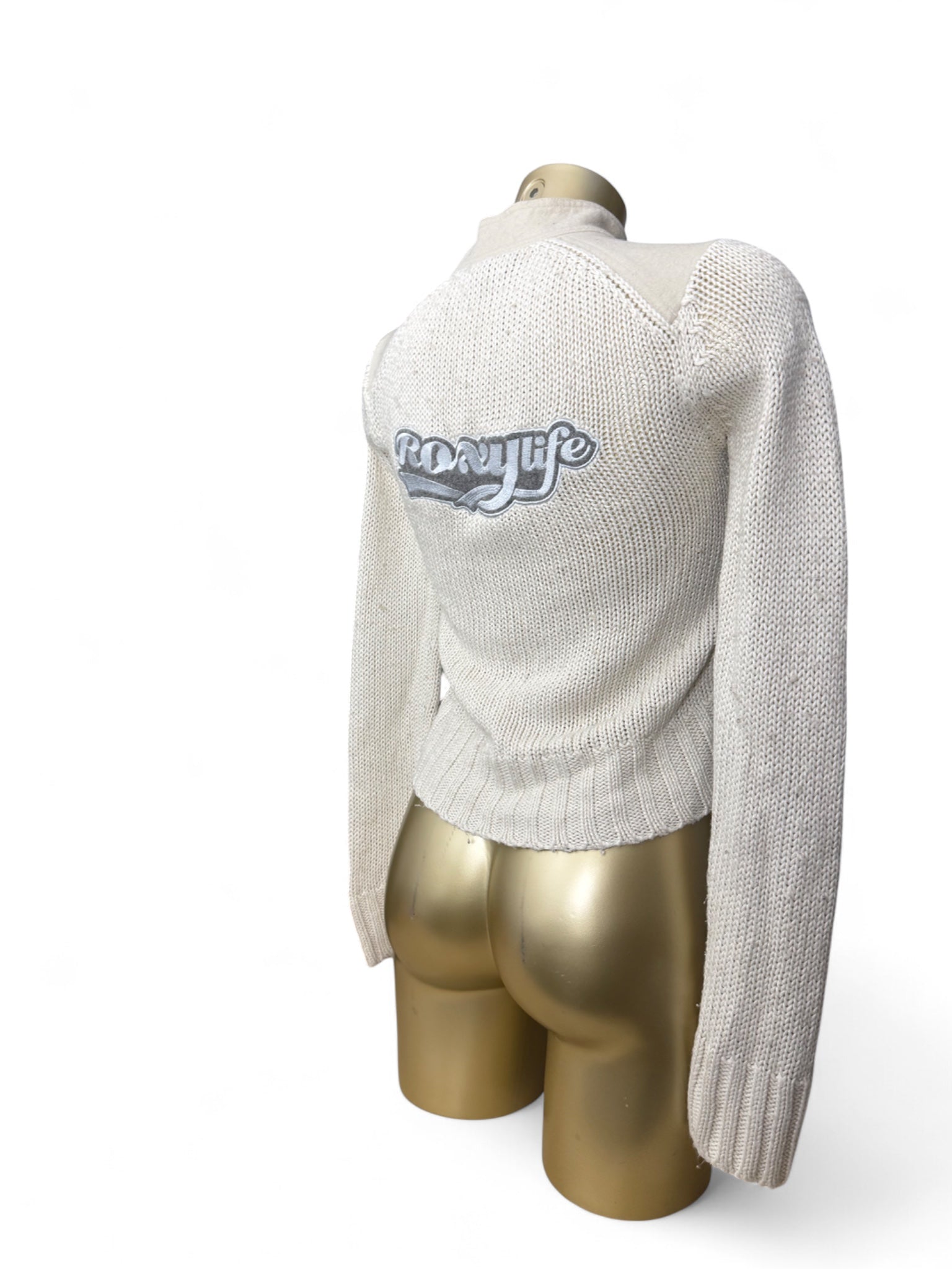 Beige bi fabric knitted zip up biker jacket (XS/S)