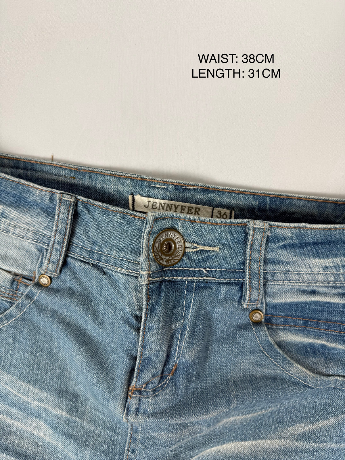 Blue denim low rise mini skirt (S)