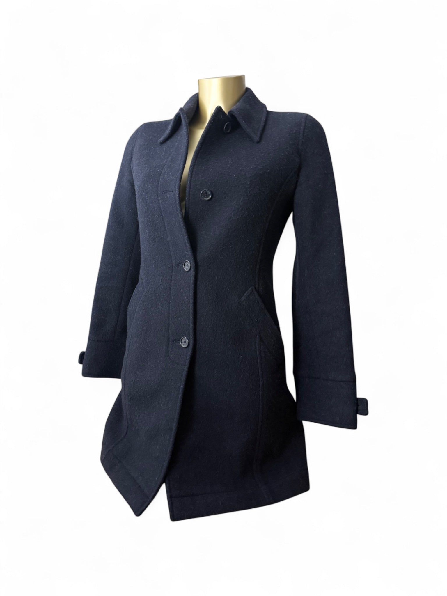 Navy wool tight fit trench coat (S)
