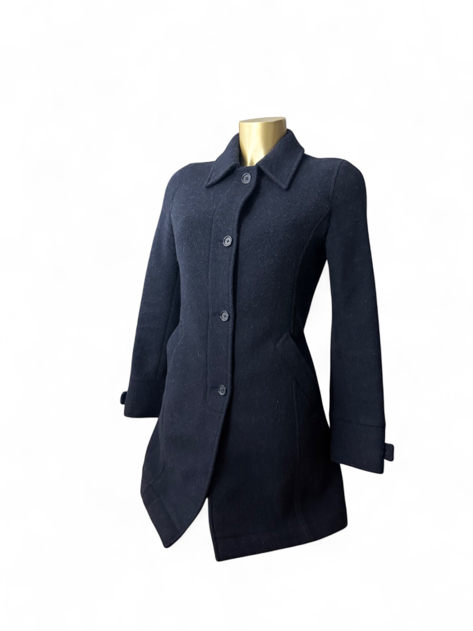 Navy wool tight fit trench coat (S)
