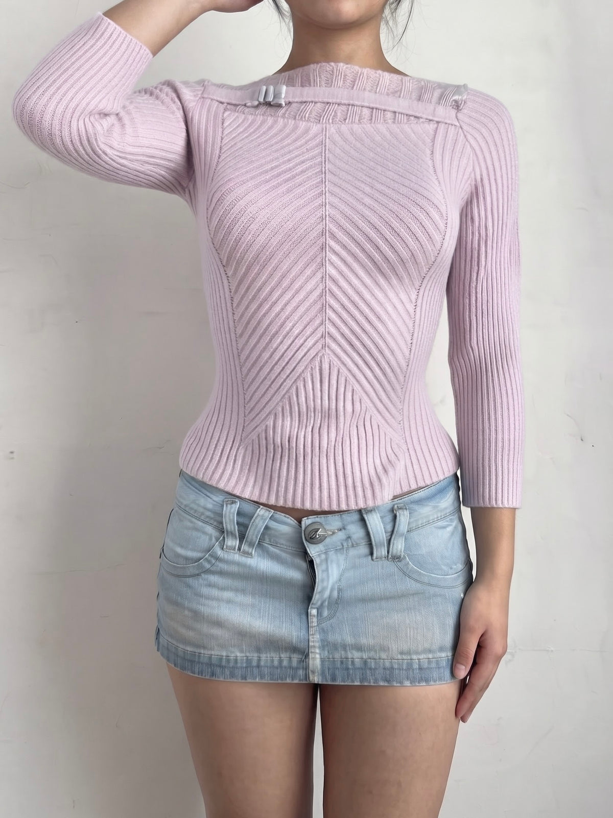 Pink knitted tight fit jumper (XS)