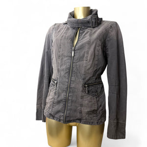 Grey cotton zip up tight fit biker jacket (L)