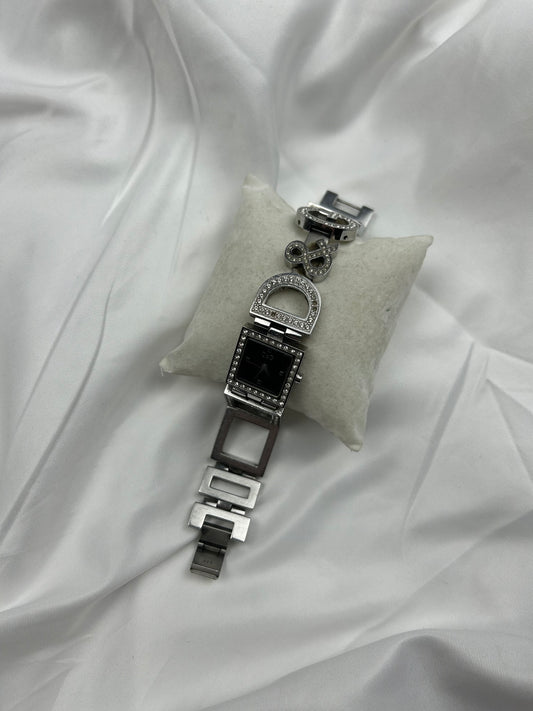 Vintage stainless steel silver strass jewelry watch