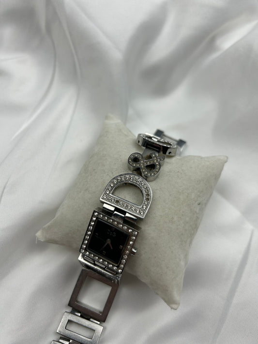 Vintage stainless steel silver strass jewelry watch