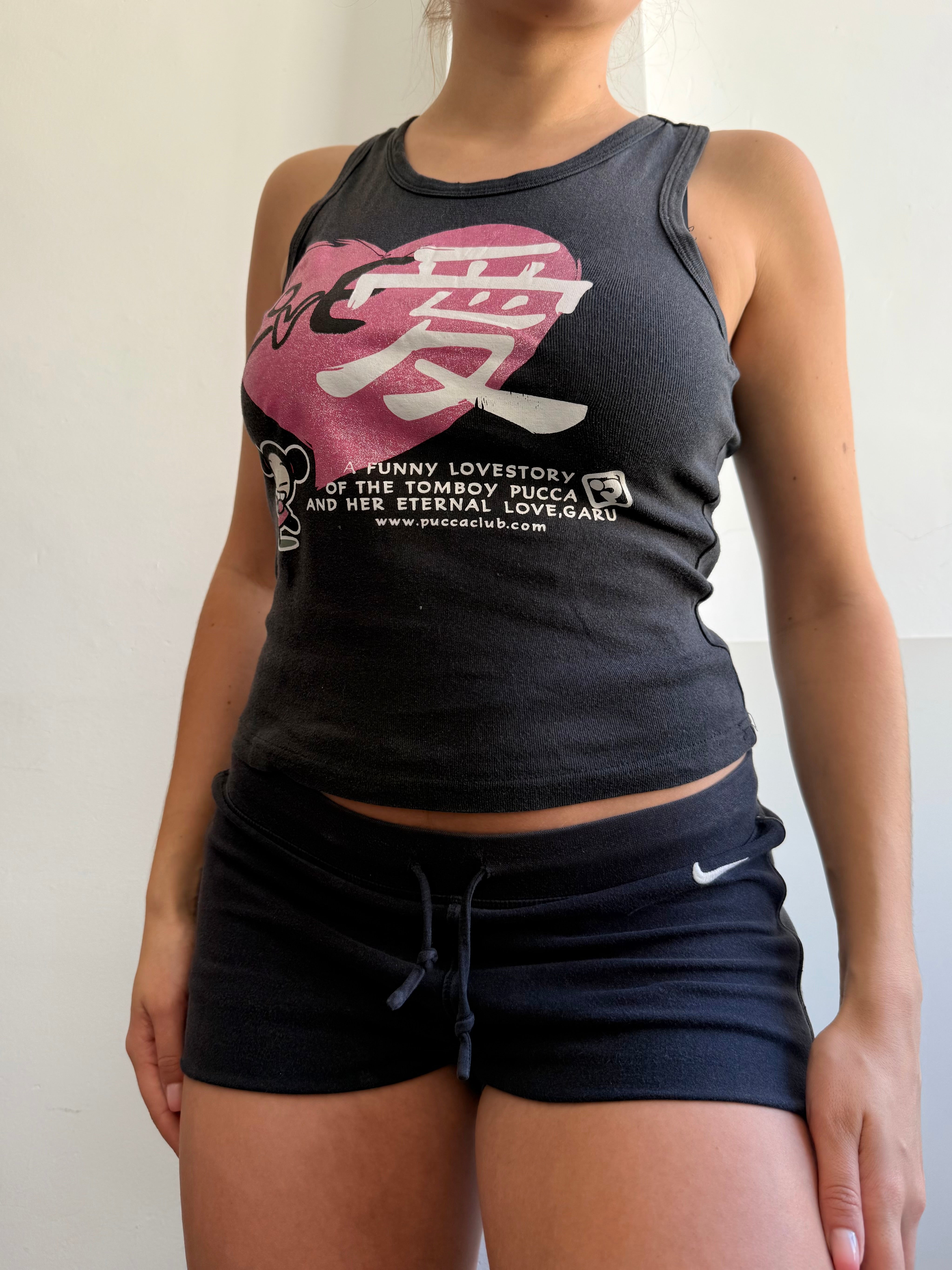 Black graphic cotton tank top (S)