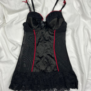 Black & red corset mesh babydoll mini dress (S)