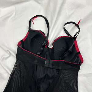 Black & red corset mesh babydoll mini dress (S)