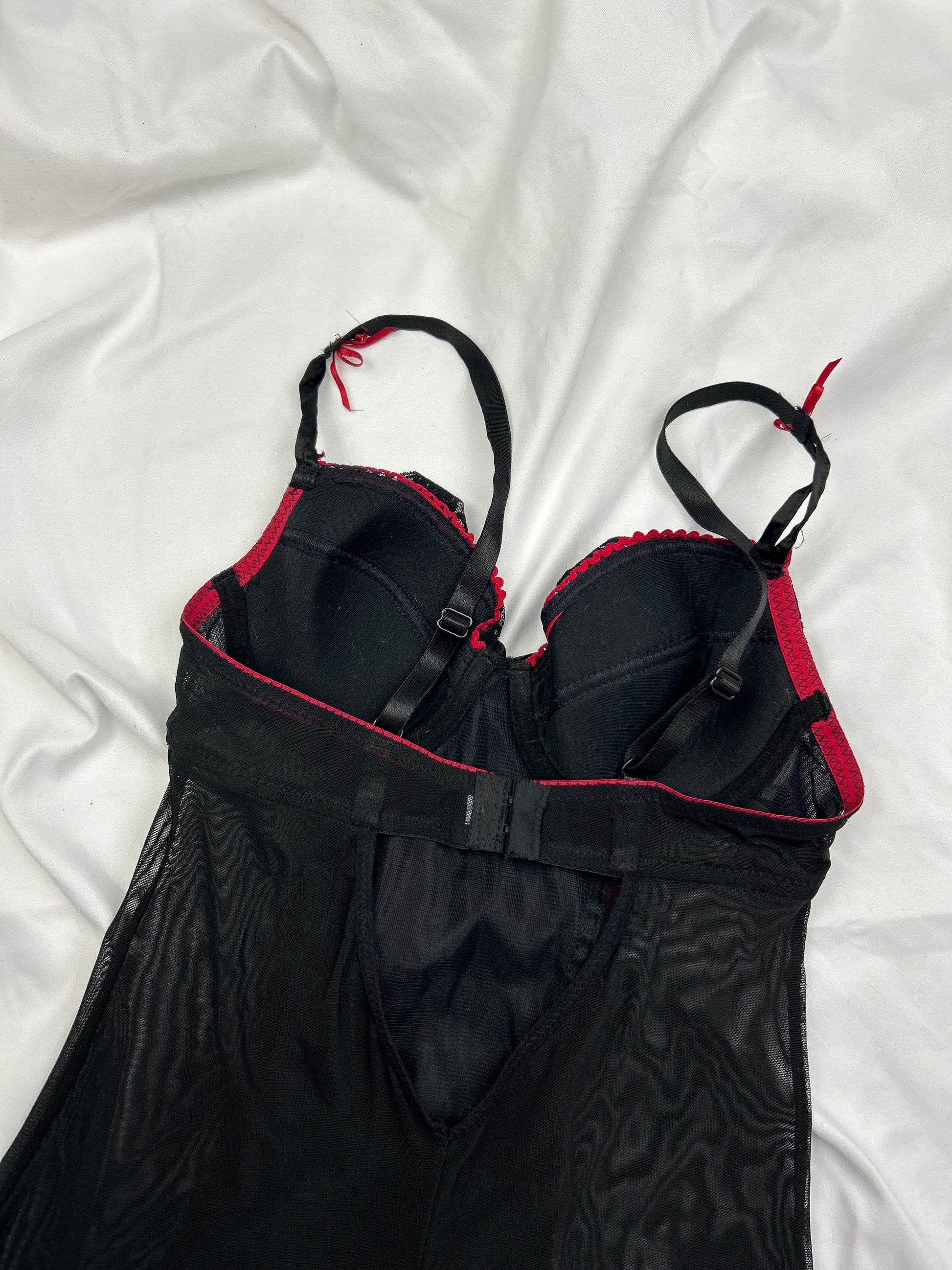 Black & red corset mesh babydoll mini dress (S)