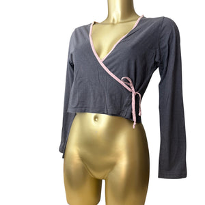 Grey tie up cardigan long sleeves top (M)