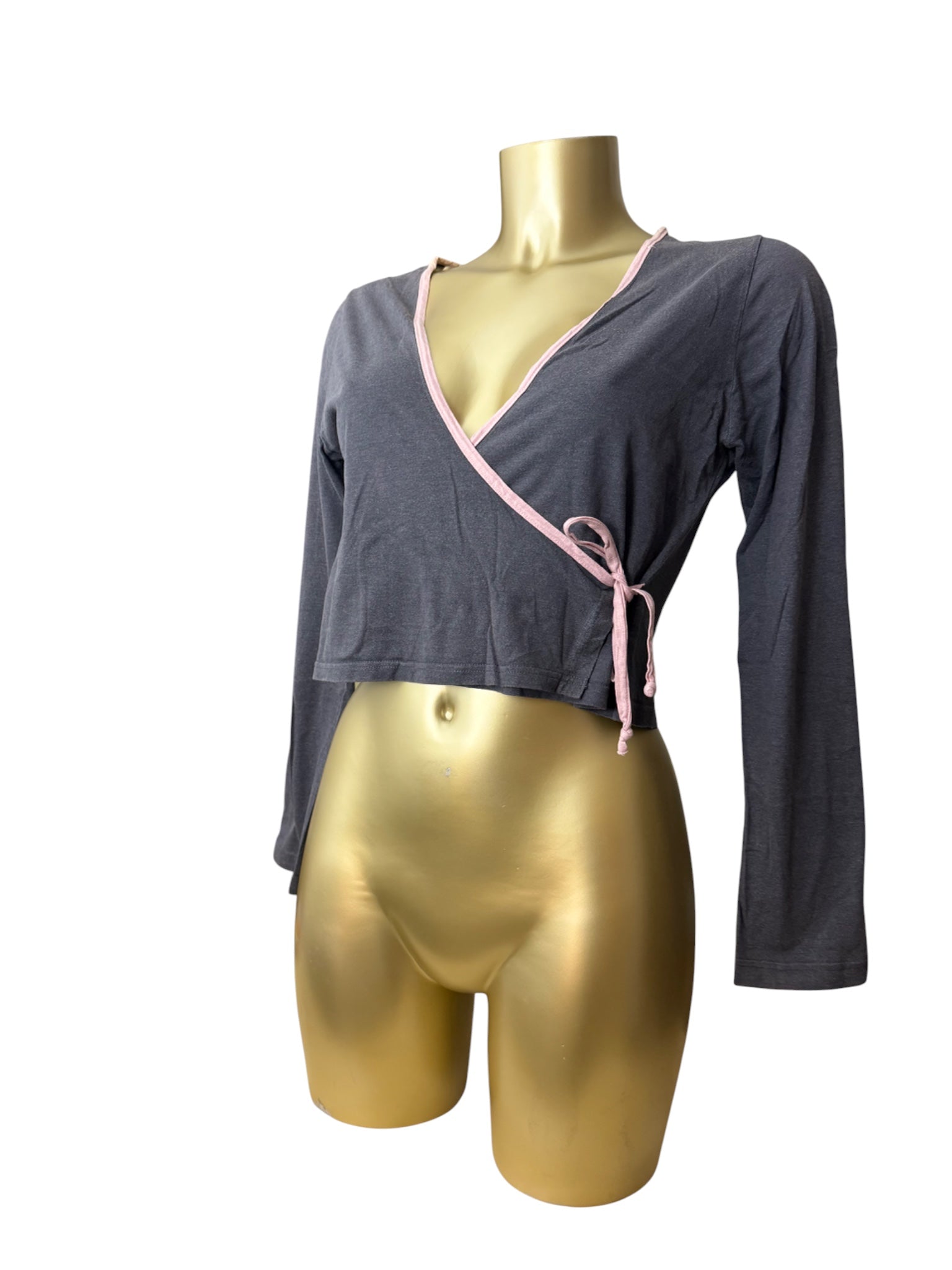 Grey tie up cardigan long sleeves top (M)