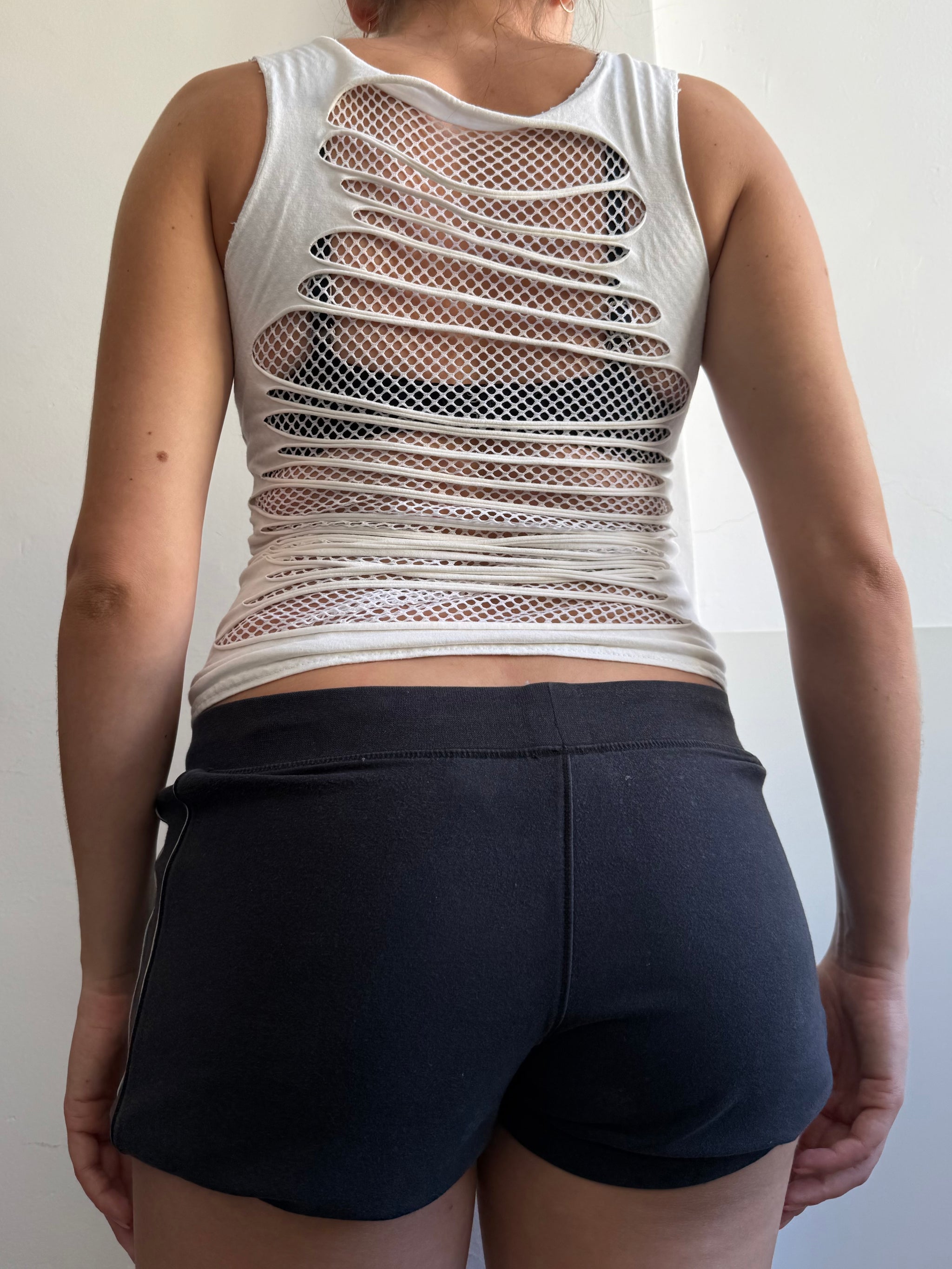 White cut out fishnet top (S)