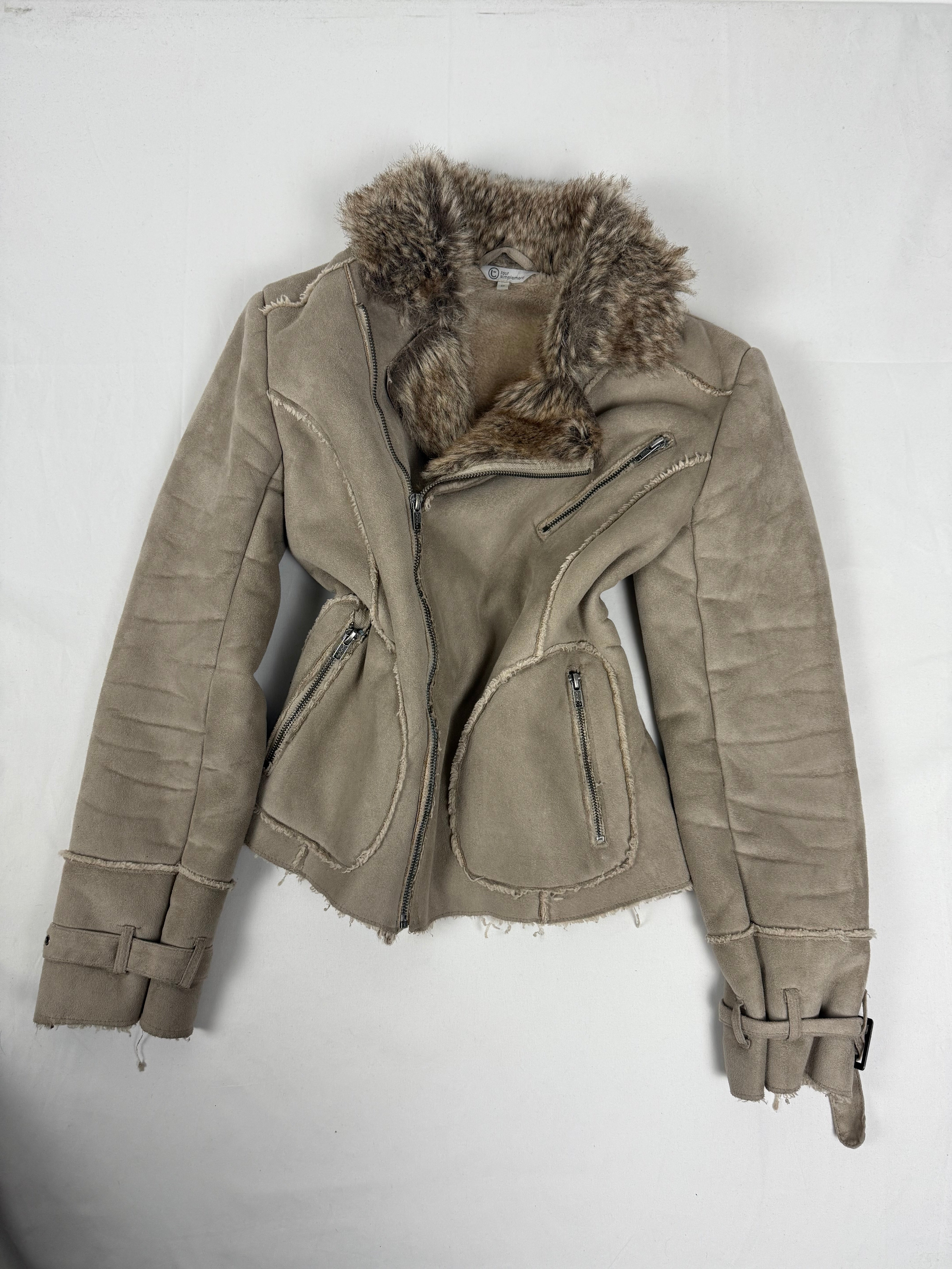 Beige suede inside faux fur jacket (M/L)