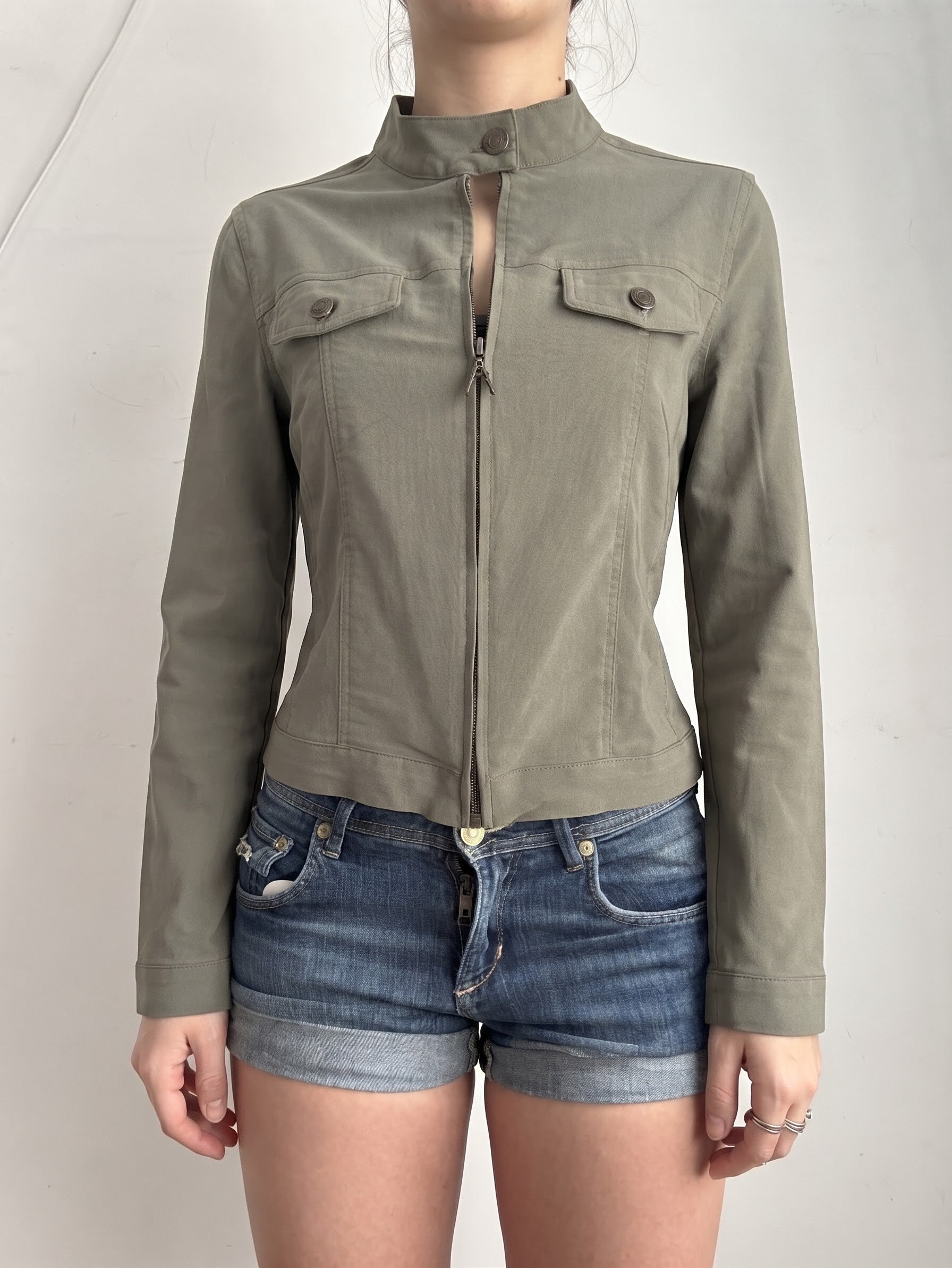 Veste ajustée 100 % coton kaki (L)