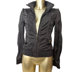 Khaki silky ruched zip up biker jacket (M)