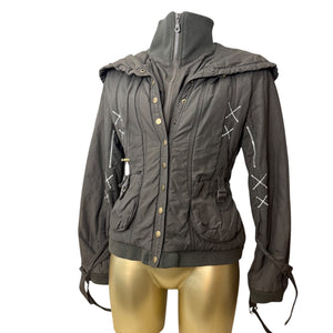 Khaki puffer winter zip up biker jacket (S/M)