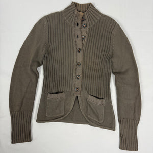 Khaki ribbed cardigan jumper (M)