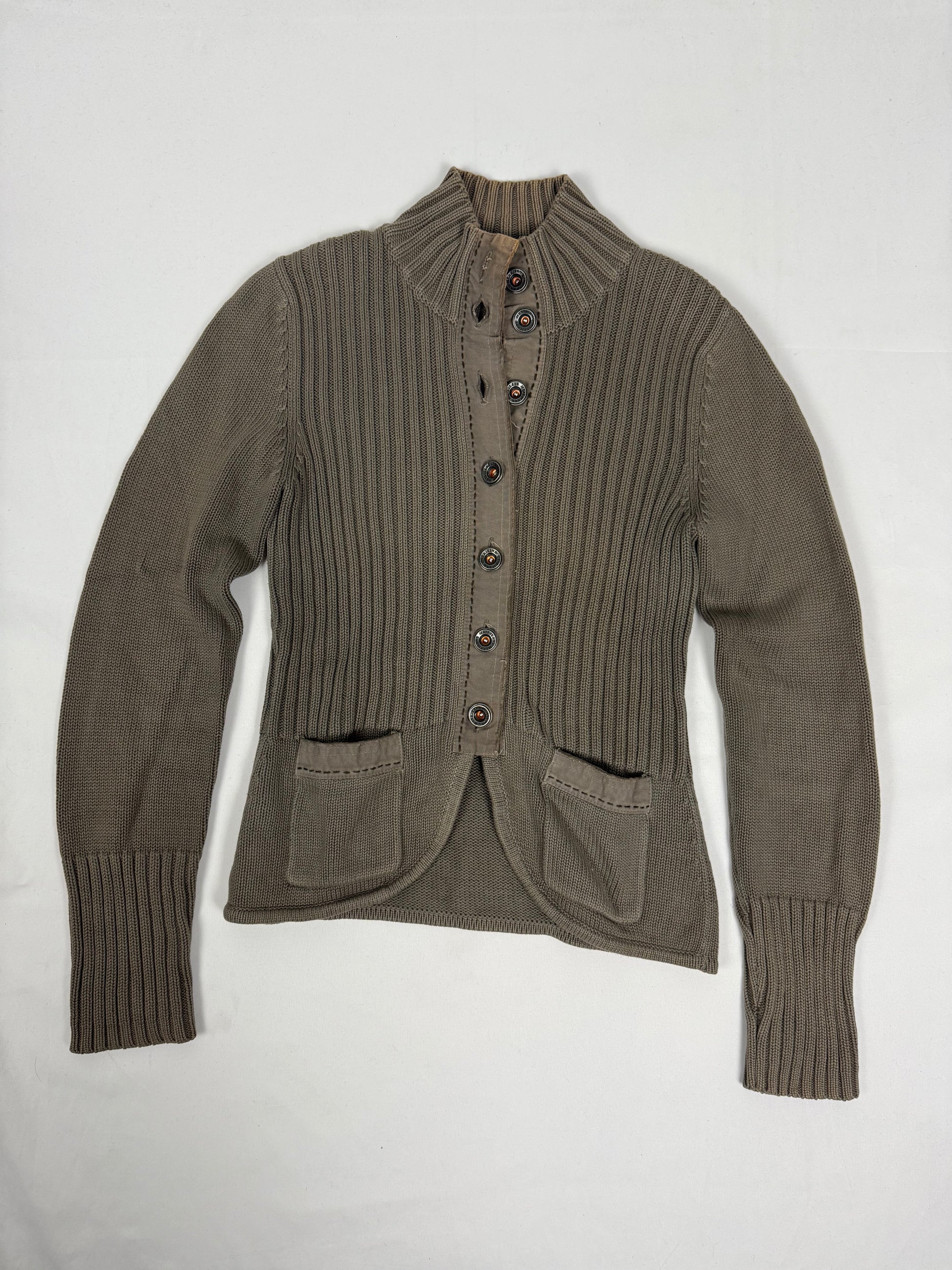 Khaki ribbed cardigan jumper (M)