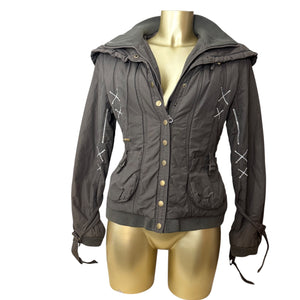 Khaki puffer winter zip up biker jacket (S/M)