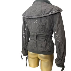 Khaki puffer winter zip up biker jacket (S/M)