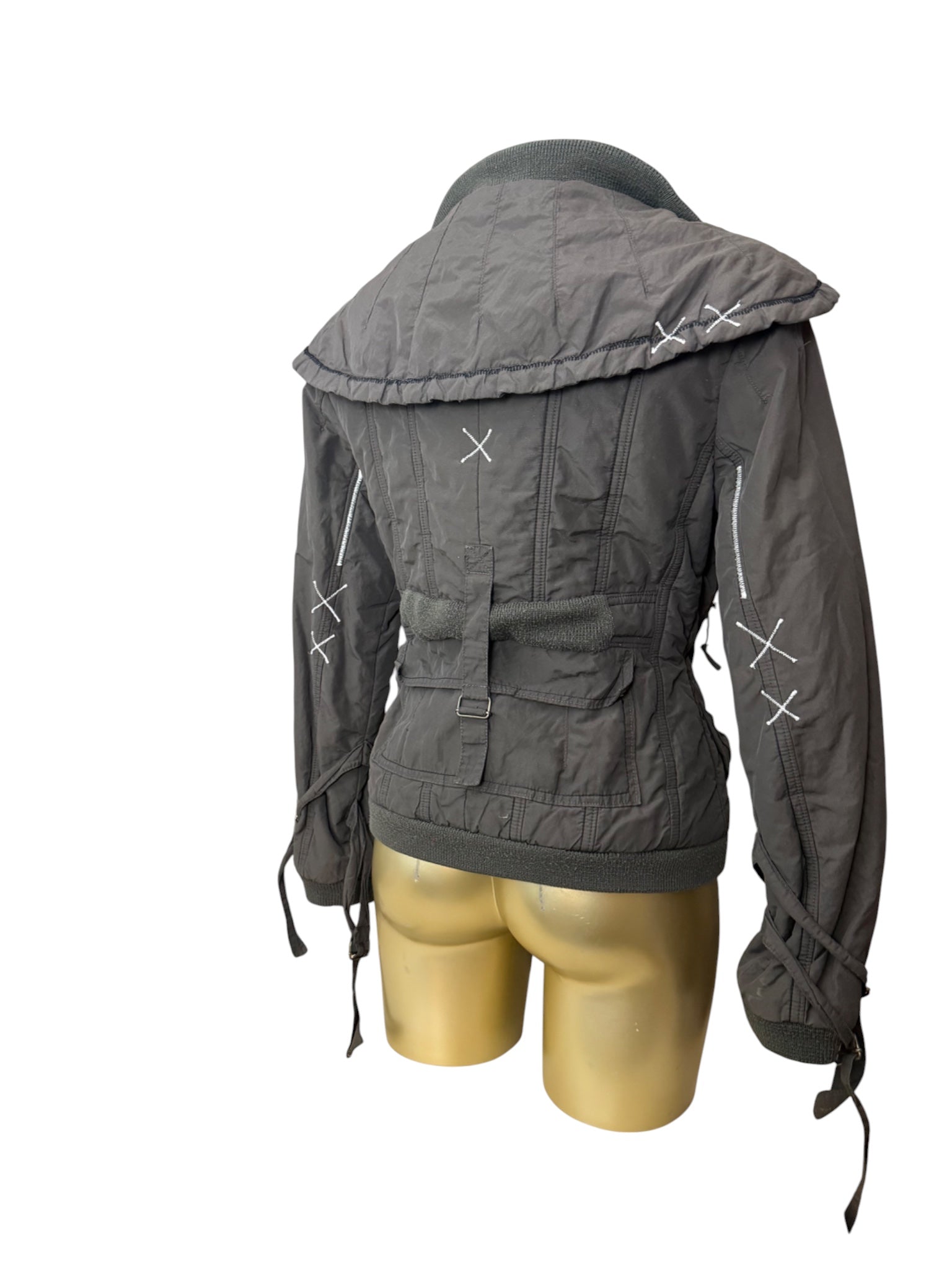 Khaki puffer winter zip up biker jacket (S/M)