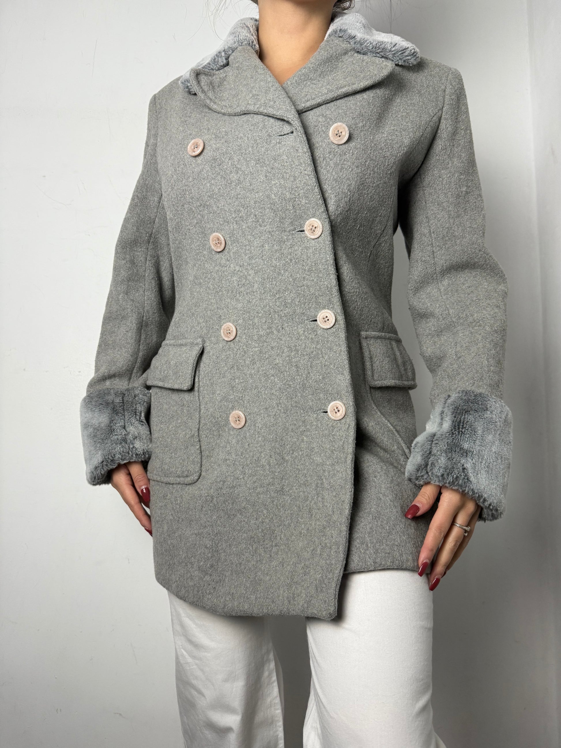 Grey wool & faux fur winter coat (M/L)