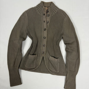 Khaki ribbed cardigan jumper (M)
