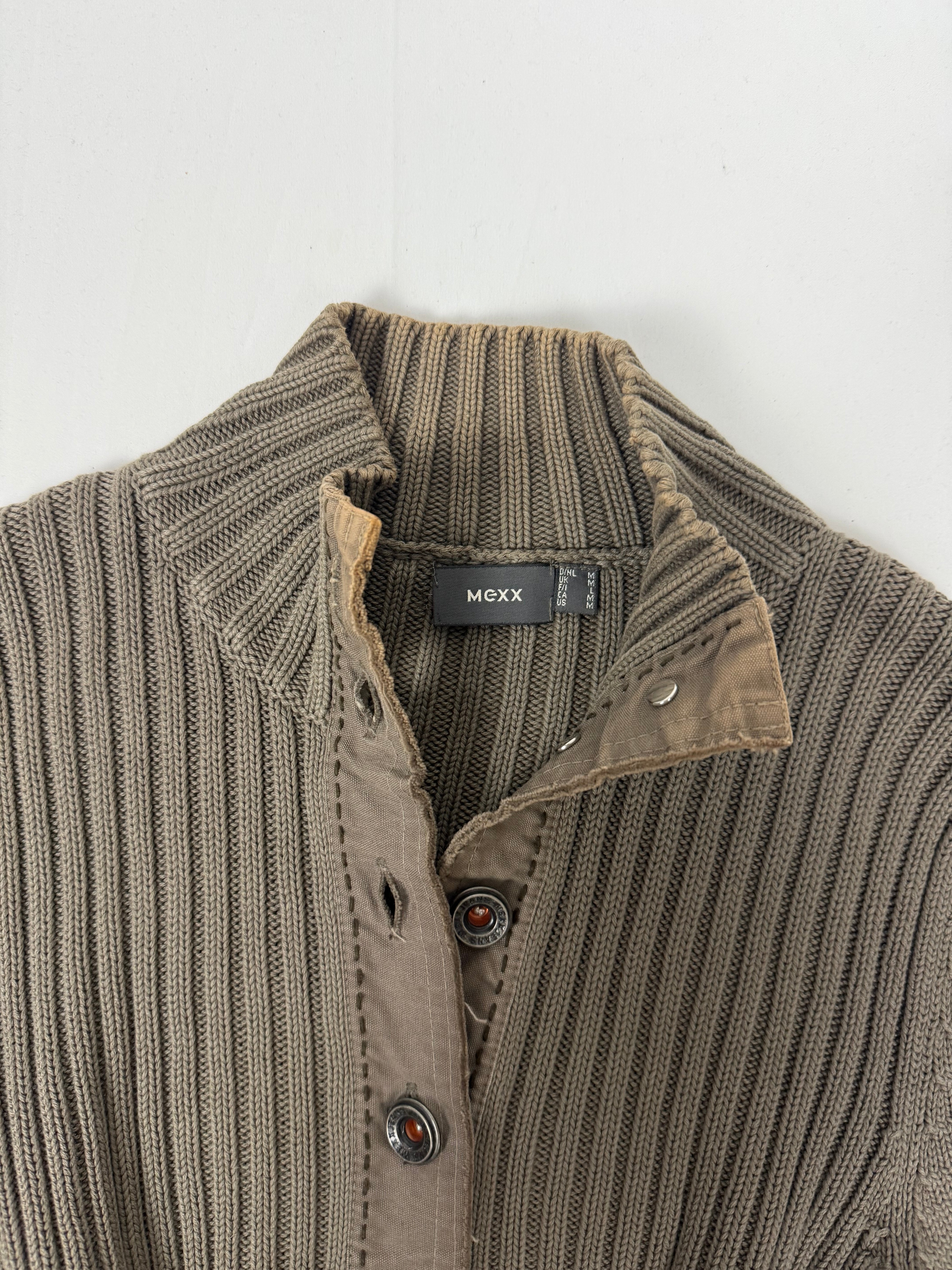 Khaki ribbed cardigan jumper (M)