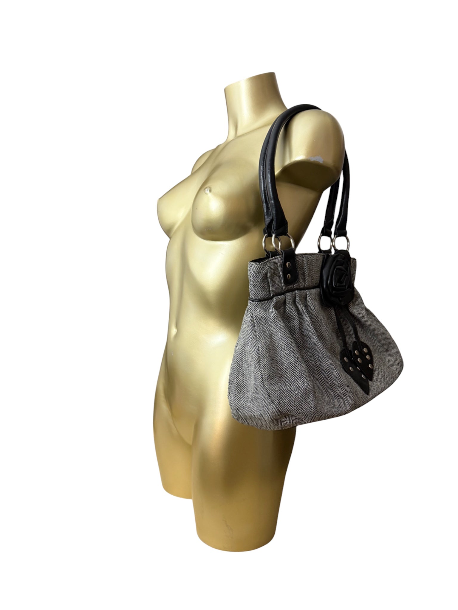 Grey flower appliquée medium shoulder bag (27x24cm)