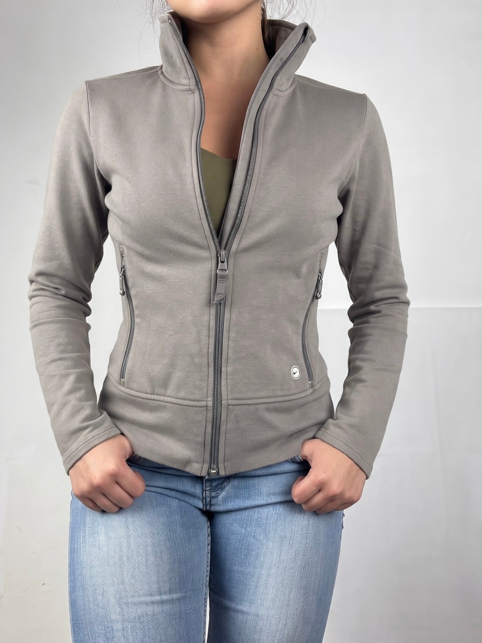 Khaki zip up inside fleece sweatshirt (M)