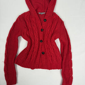Red hooded cardigan jumper (L)