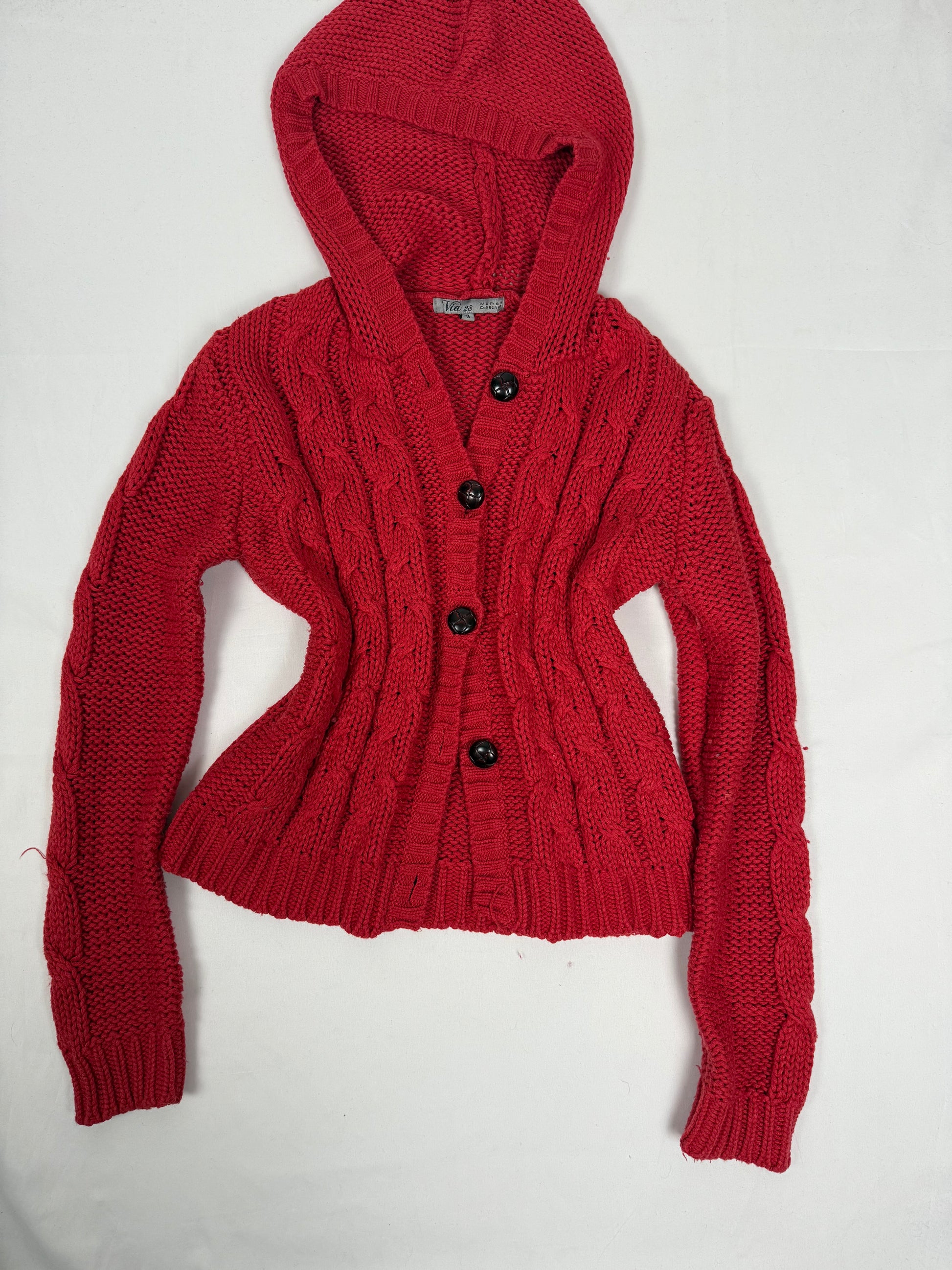 Red hooded cardigan jumper (L)