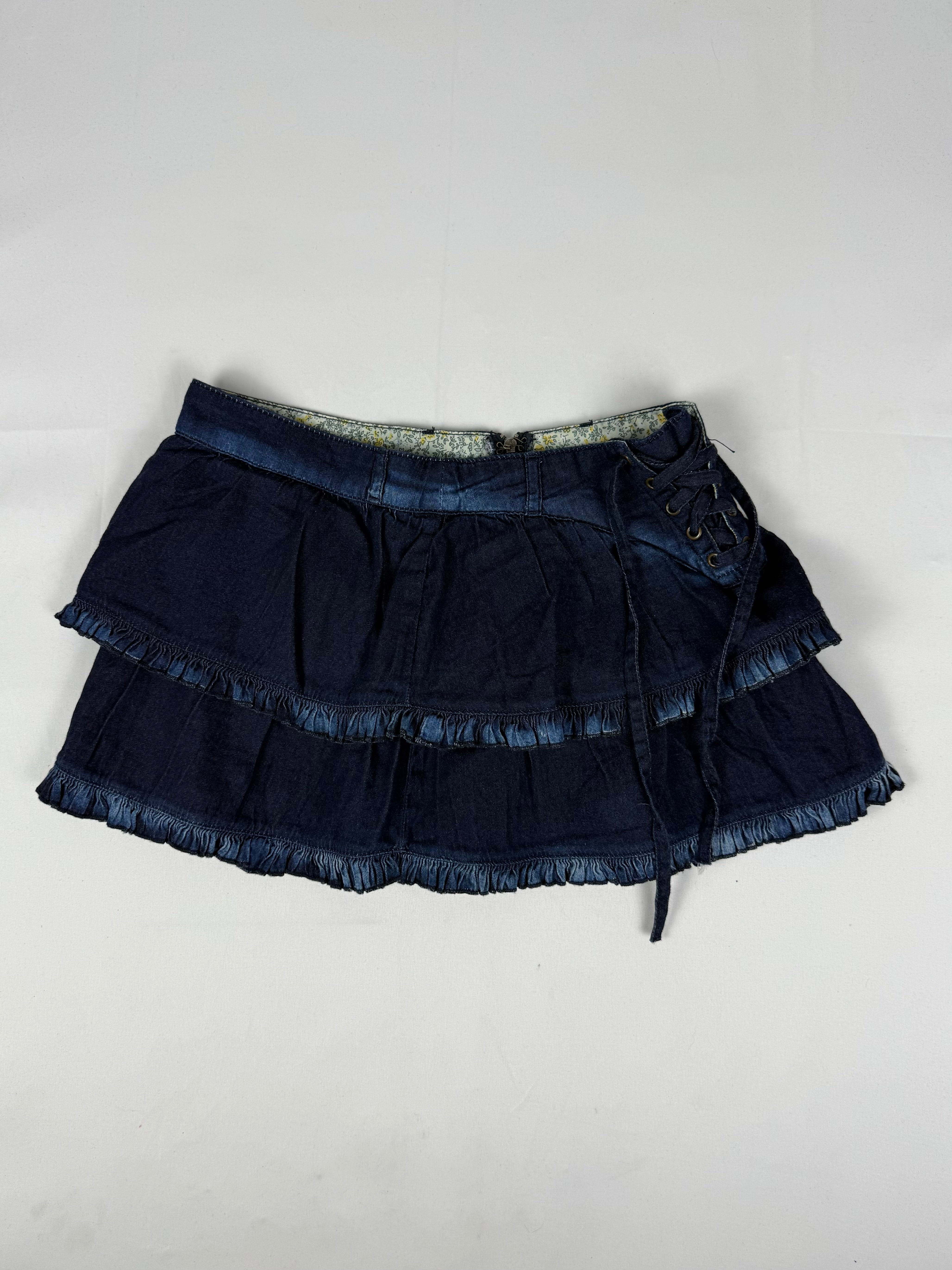 Navy denim pleated low rise mini skirt (S/M)