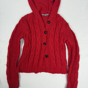 Red hooded cardigan jumper (L)
