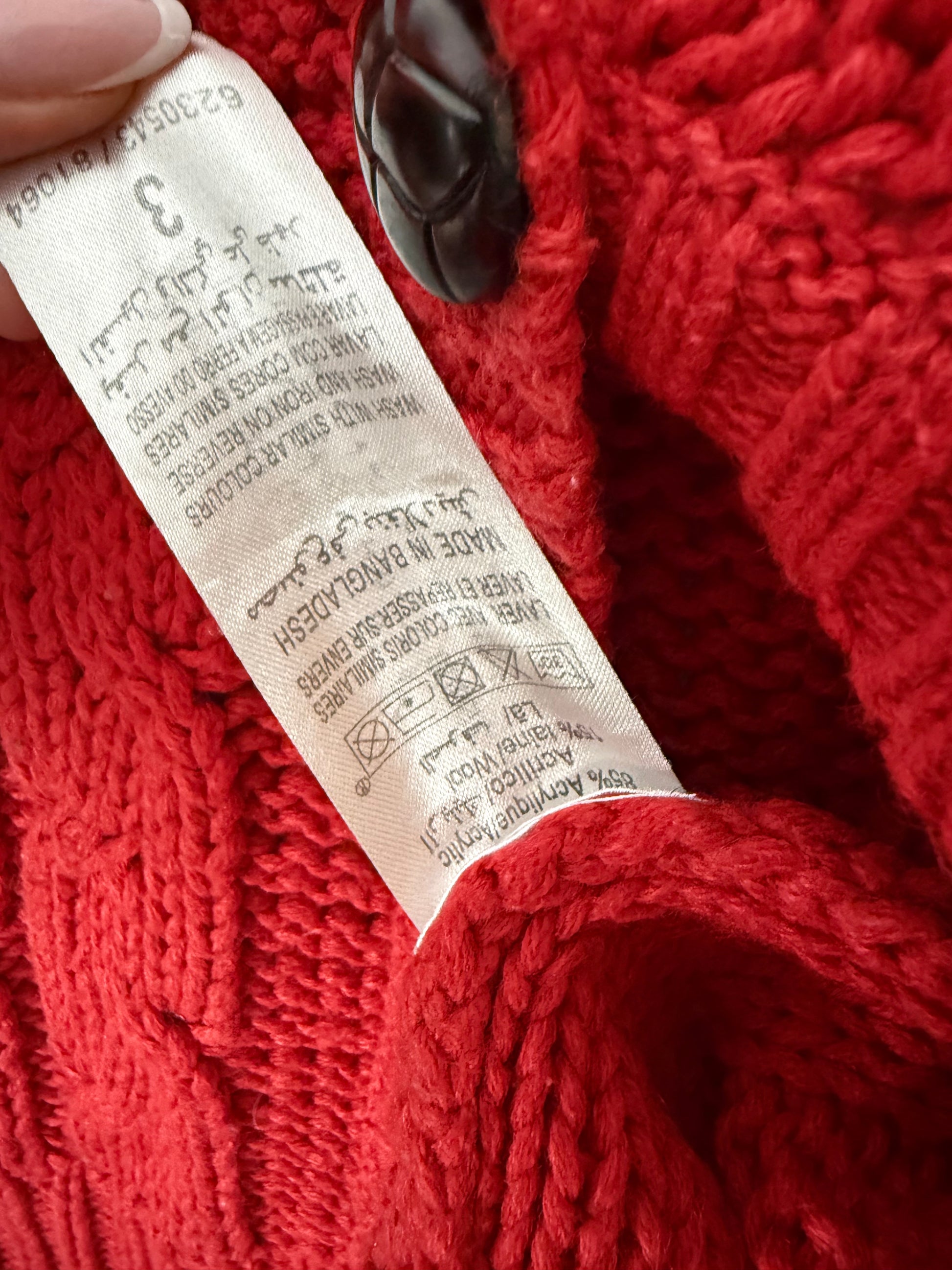Red hooded cardigan jumper (L)