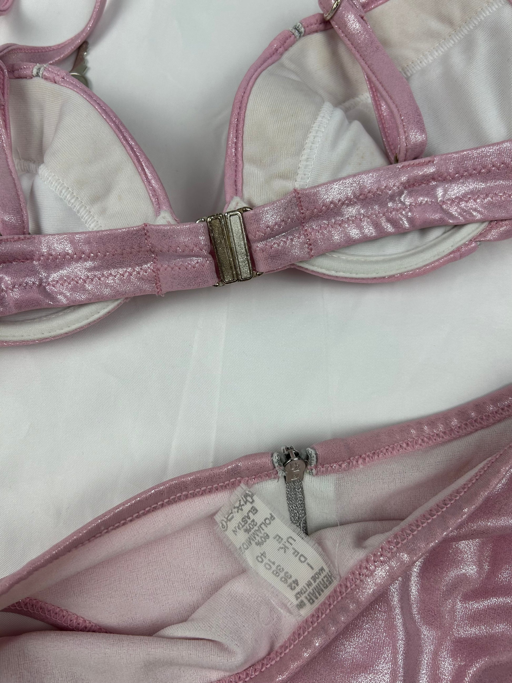 Pink metallic zip up low waisted bikini set (S)