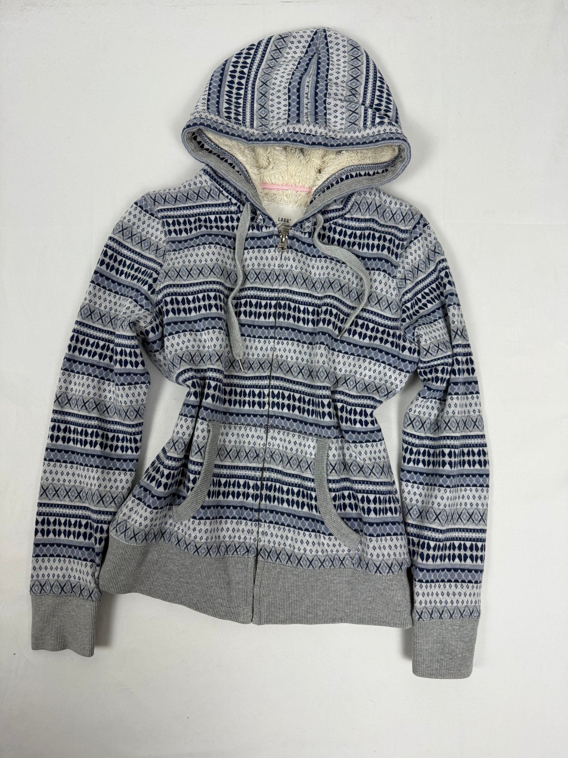 Grey graphic inside fleece hoodie (S/M)