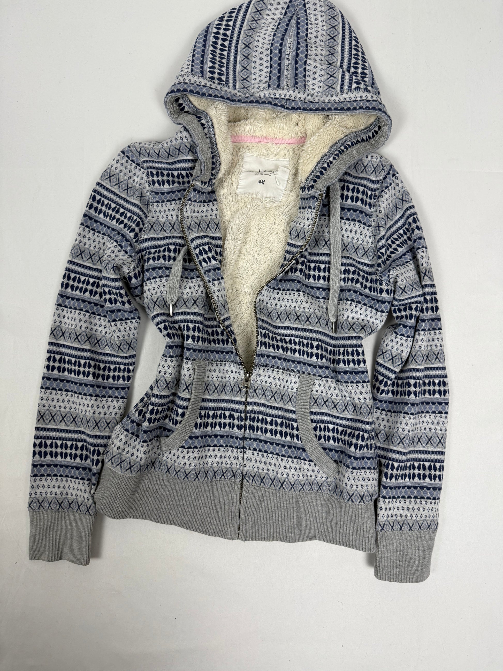 Grey graphic inside fleece hoodie (S/M)