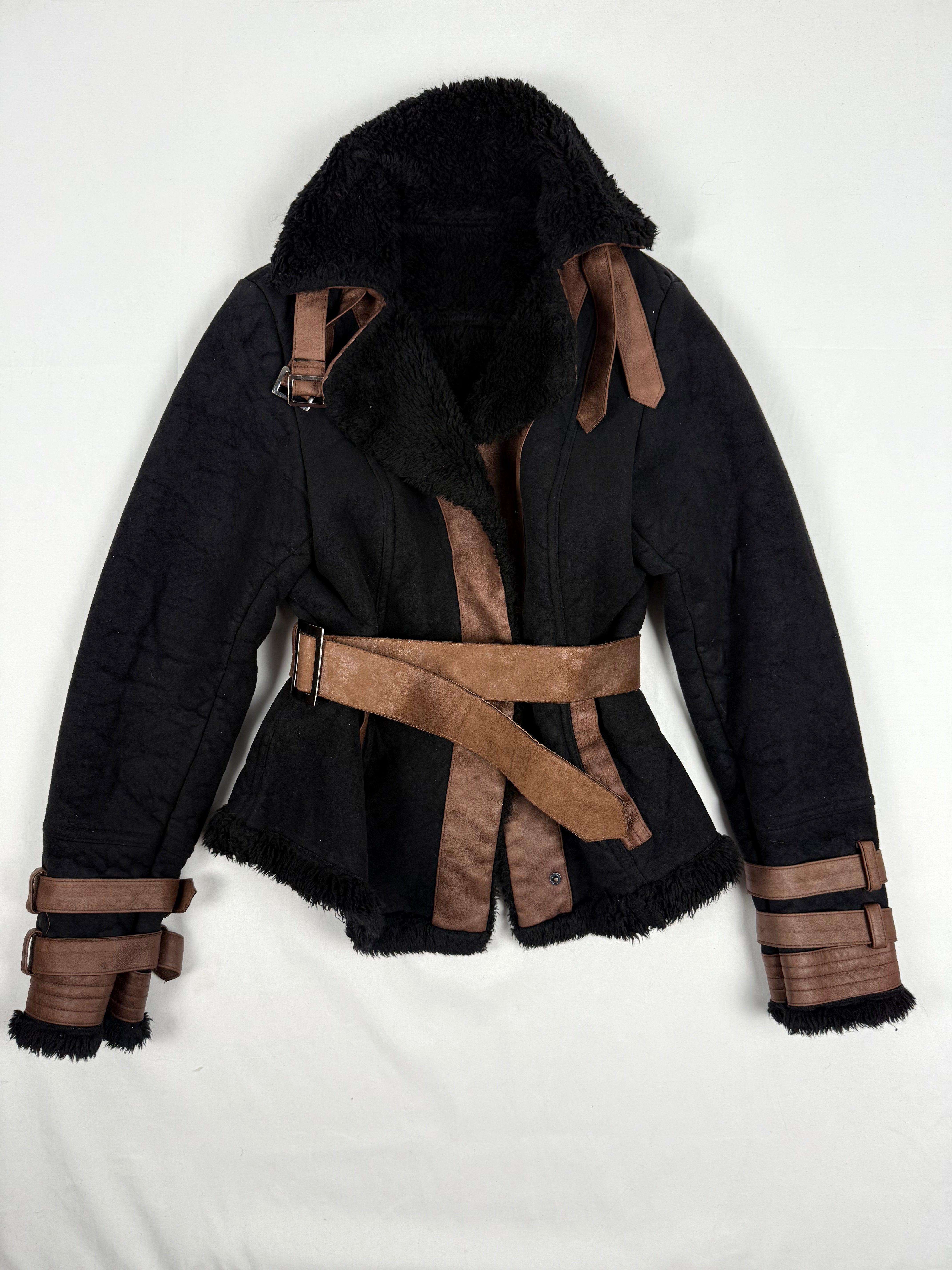 Black suede tight fit biker coat (M)