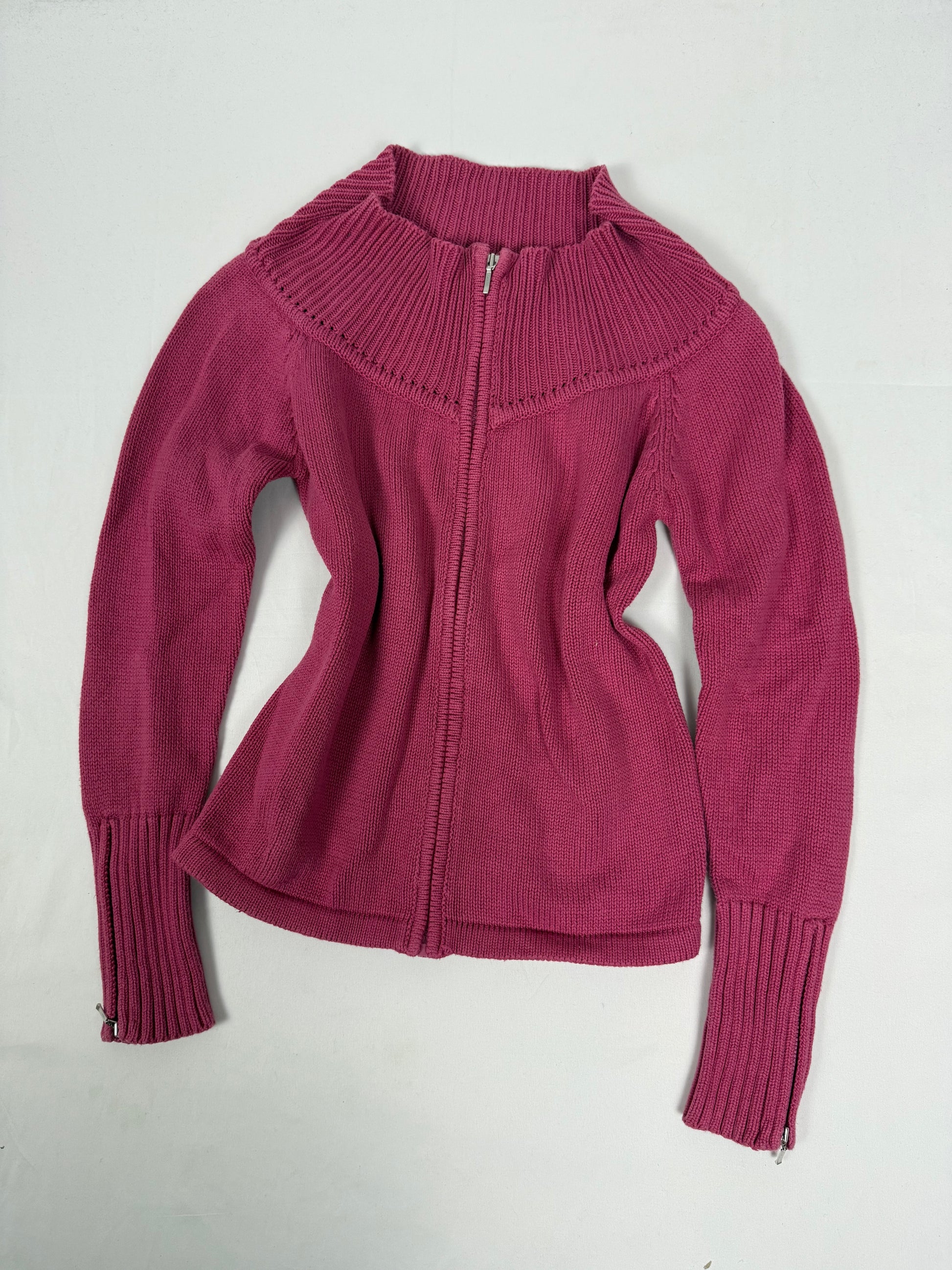 Pink 100% cotton zip up cardigan jumper (L)