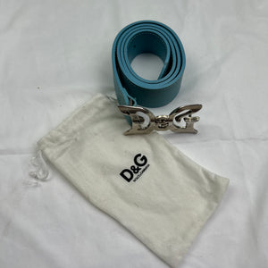 Blue metallic silver buckles 100% leather belt