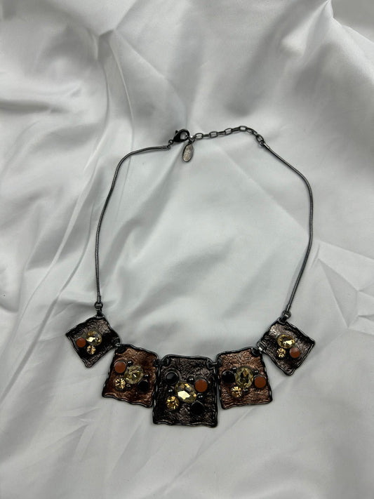 Brown stainless steel amber necklace