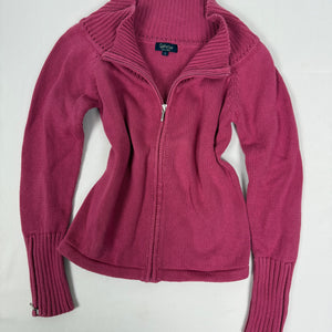 Pink 100% cotton zip up cardigan jumper (L)
