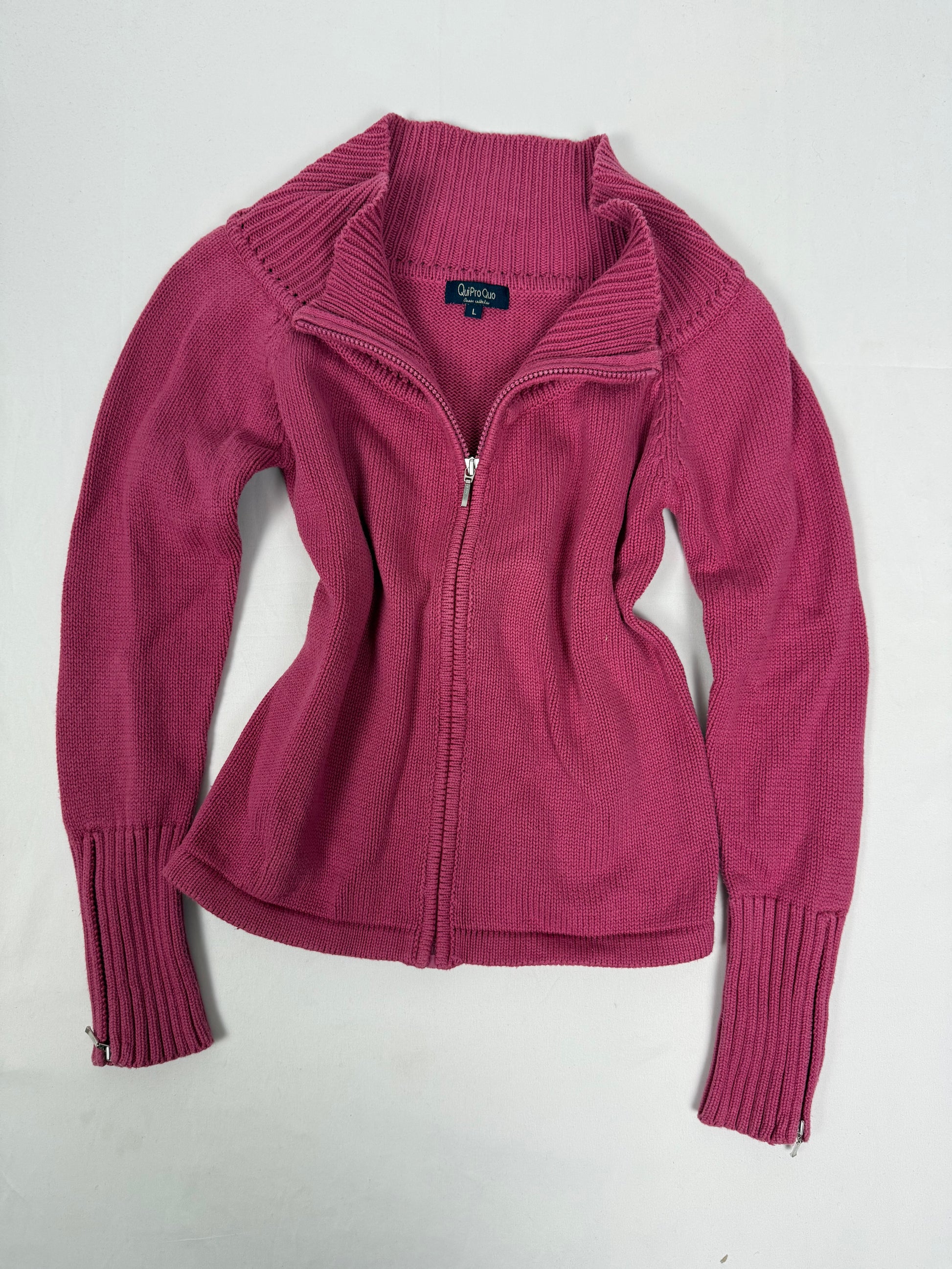 Pink 100% cotton zip up cardigan jumper (L)