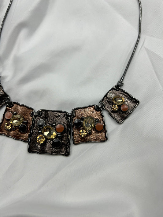 Brown stainless steel amber necklace