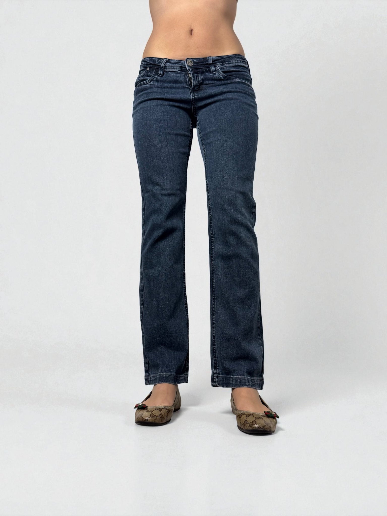 Blue denim stretchy low rise straight legs pants (S/M)
