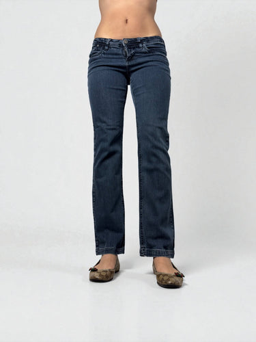 Blue denim stretchy low rise straight legs pants (S/M)