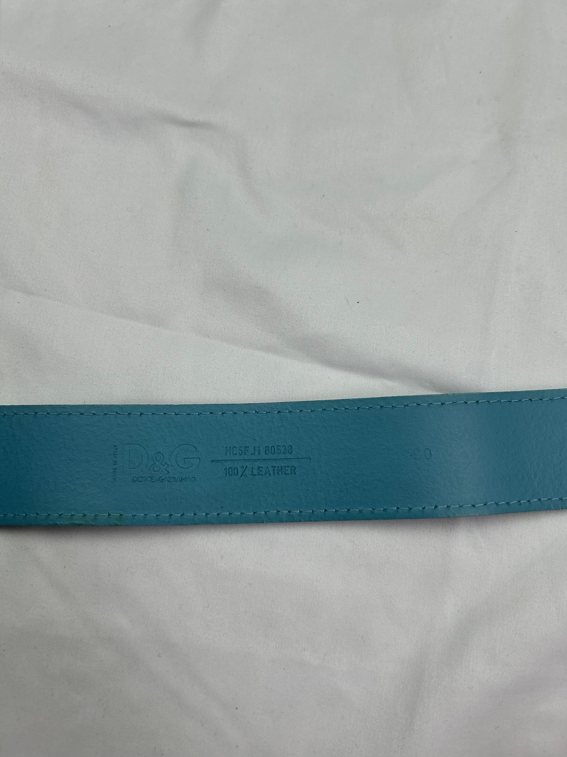 Blue metallic silver buckles 100% leather belt
