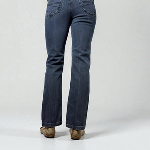 Blue denim stretchy low rise straight legs pants (S/M)