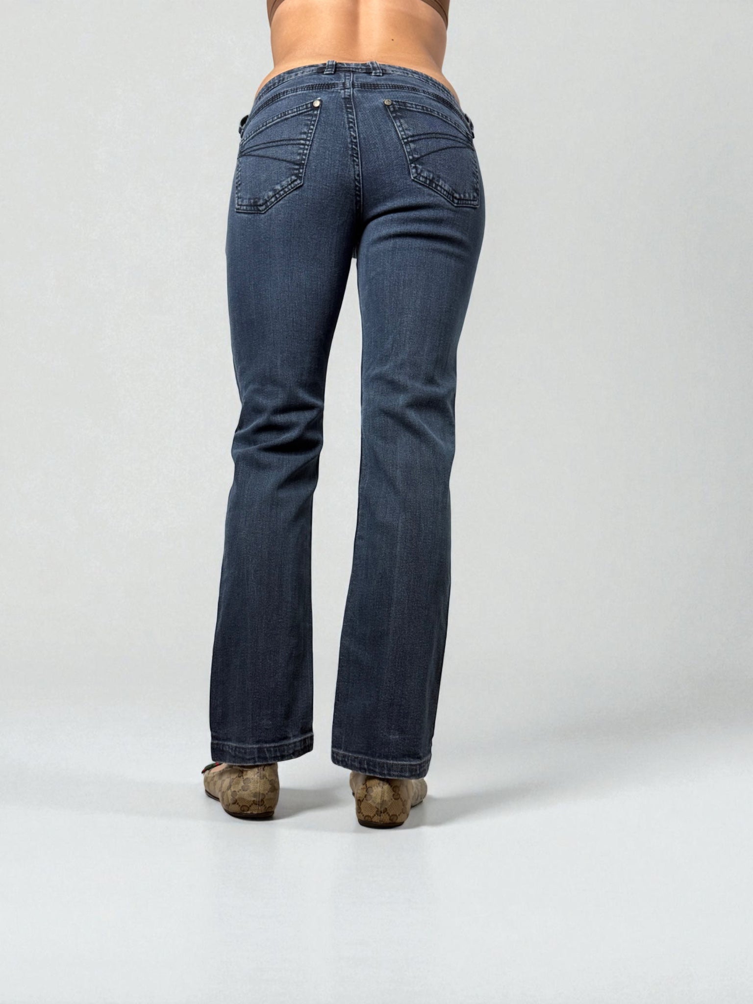 Blue denim stretchy low rise straight legs pants (S/M)